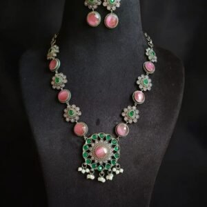 Home oxidised regal stone set with earrings