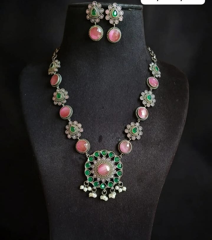 oxidised regal stone set with earrings oxidised regal stone set with earrings