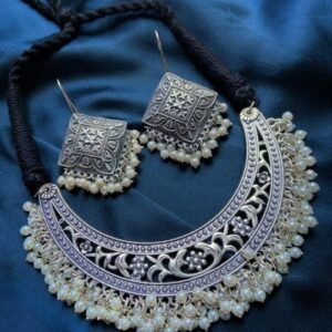 Home oxidised mogra pearls style jewellery set