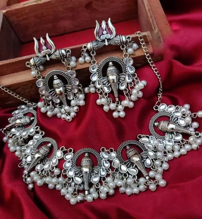 oxidised mogra pearls ganesh ji style jewellery set oxidised mogra pearls ganesh ji style jewellery set