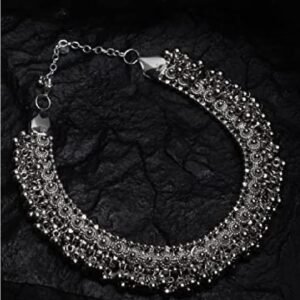 Home oxidised ghungroo style jewellery set for women | german silver alloy | adjustable length | agate, beads & pearls