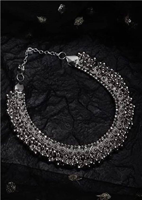 oxidised ghungroo style jewellery set for women | german silver alloy | adjustable length | agate, beads & pearls