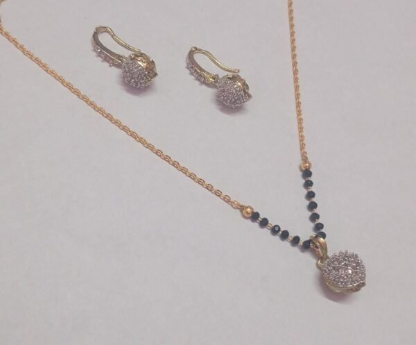 ad mangalsutra ball style with earrings – 19 inch | american diamond, handmade alloy