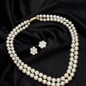 traditional double line pearl necklace set with agate, beads & pearls