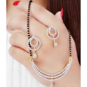 elegant ad mangalsutra with earrings – 24 inch alloy with ad zircon stones (handmade & studded finish)
