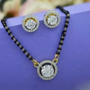 Home classic ad mangalsutra with earrings – 18 inch alloy with ad zircon stones (handmade & studded finish)