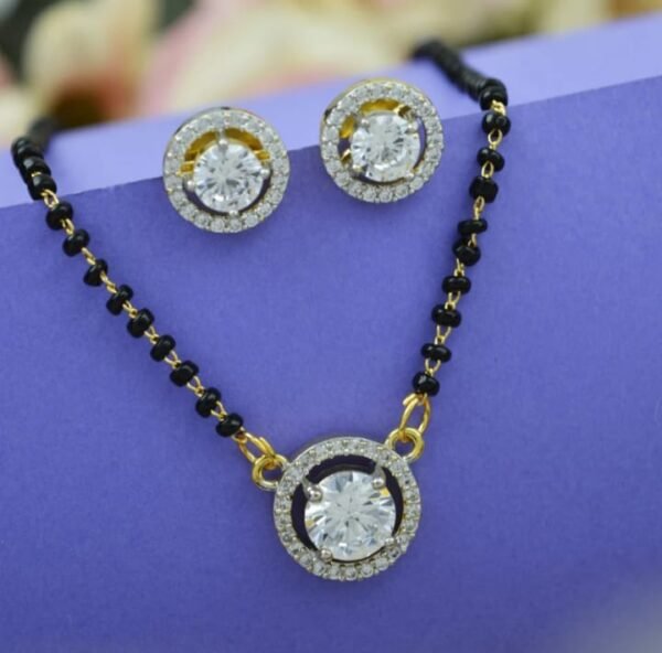 classic ad mangalsutra with earrings – 18 inch alloy with ad zircon stones (handmade & studded finish)