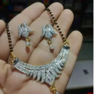 Home ad mangalsutra with earrings – 24 inch alloy with ad zircon stones (handmade & studded finish)