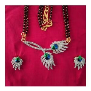 elegant 24 inch ad mangalsutra with earrings – alloy with ad zircon stones (handmade & studded finish)