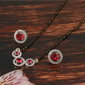 Home ad mangalsutra with earrings – 24 inch | zircon stones | handmade alloy for housewives & working women